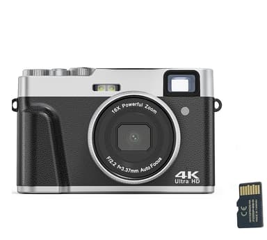 Digitalkamera 4K/48MP/16X Zoom/Autofokus/Sökare/Anti-Shake med 32GB ko