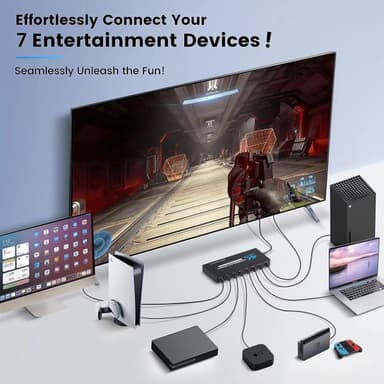 HDMI Switch 7x1 med 4K 60Hz och IR-fjärrkontroll, för PS5 PS4 Xbox DVD