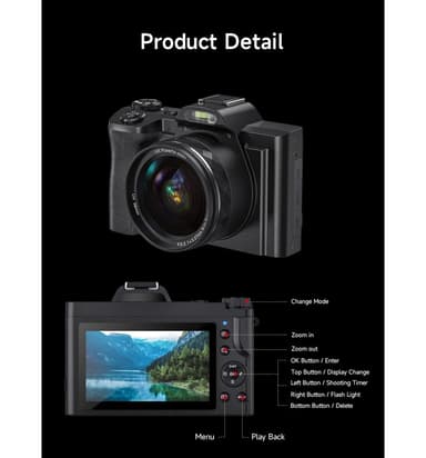 Digitalkamera 4K, 48MP, CMOS, 16x zoom, självutlösare