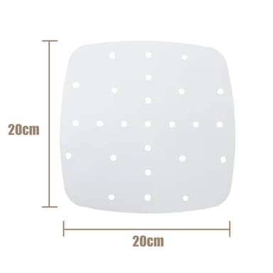 Fyrkantigt perforerat bakpapper till Air Fryer 100-pack Vit 20 cm