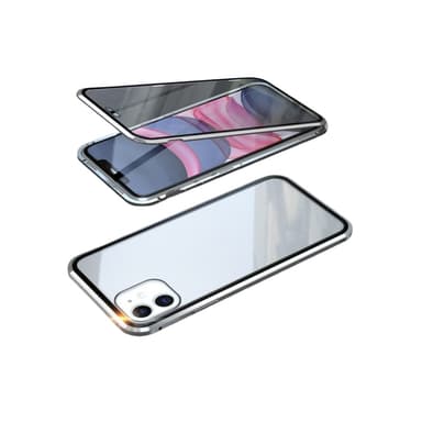 Magnetfodral för iPhone, dubbelsidigt skal av härdat glas Silver iPhon