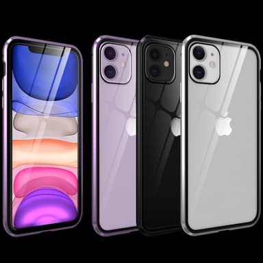 Magnetfodral för iPhone, dubbelsidigt skal av härdat glas Silver iPhon