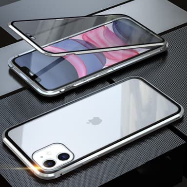 Magnetfodral för iPhone, dubbelsidigt skal av härdat glas Silver iPhon