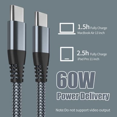 USB-C laddkabel 60 W snabbladdning, kompatibel med iPhone 15/Plus/Pro