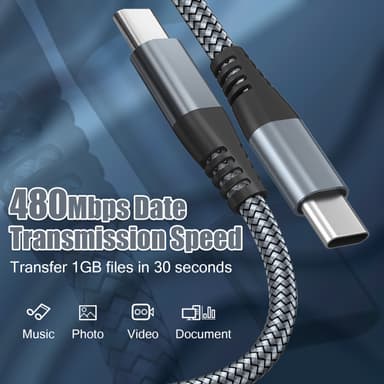 USB-C laddkabel 60 W snabbladdning, kompatibel med iPhone 15/Plus/Pro