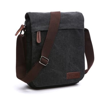 Sportig crossbody väska i canvas och läder Svart