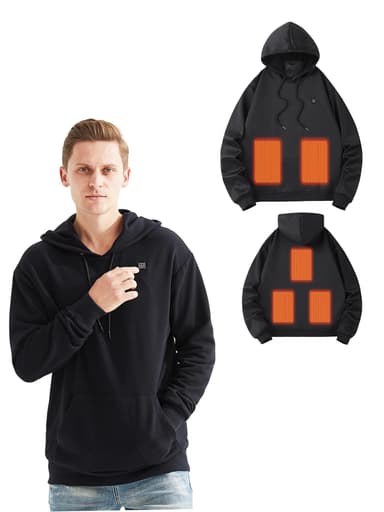 Uppvärmd huvtröja med 5 Värmezoner Svart 3XL