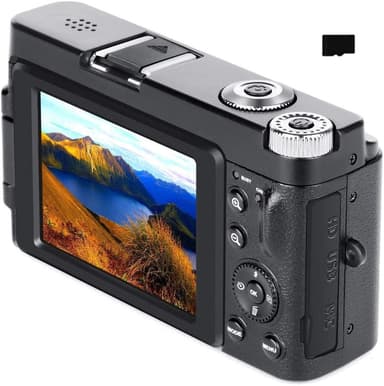 Digitalkamera med 48 MP, HD 1080p, 16x zoom, flip screen, 32GB minnesk