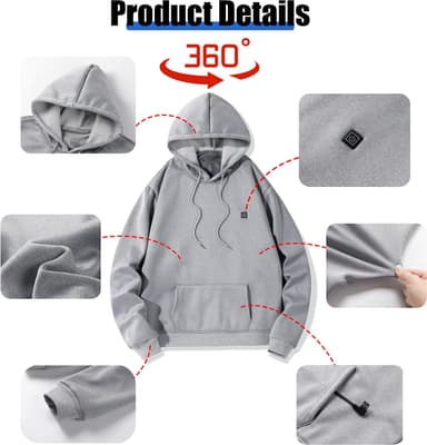 Uppvärmd huvtröja med 5 Värmezoner Grå 3XL