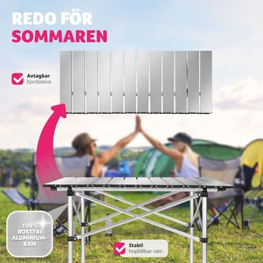 tectake Campingbord i aluminium, hopfällbart 70 x 70 x 70 cm - grå