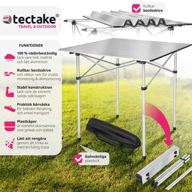 tectake Campingbord i aluminium, hopfällbart 70 x 70 x 70 cm - grå