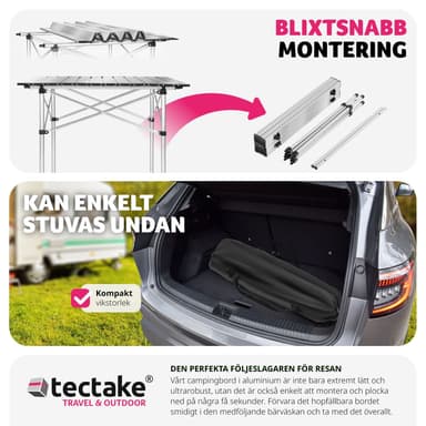 tectake Campingbord i aluminium, hopfällbart 70 x 70 x 70 cm - grå