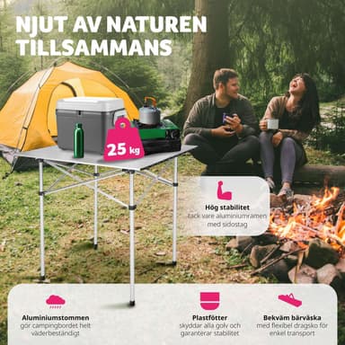 tectake Campingbord i aluminium, hopfällbart 70 x 70 x 70 cm - grå