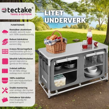 tectake Campingkök Bekvämlighet med 4 fack - grå