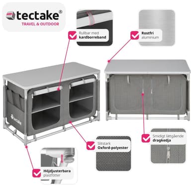 tectake Campingkök Bekvämlighet med 4 fack - grå