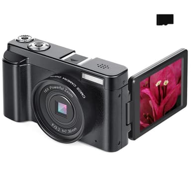 Digitalkamera med 48 MP, HD 1080p, 16x zoom, flip screen, 32GB minnesk