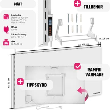 tectake Hybrid-infravärmare med termostat och tippskydd - 900 W