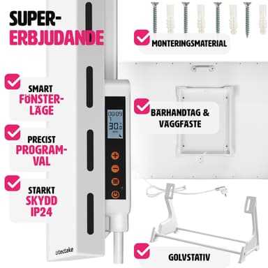 tectake Hybrid-infravärmare med termostat och tippskydd - 900 W