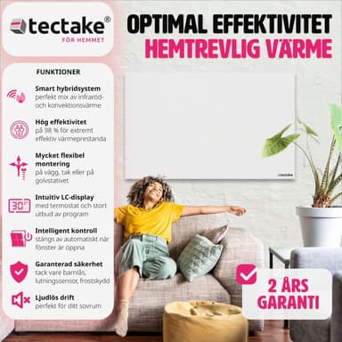 tectake Hybrid-infravärmare med termostat och tippskydd - 900 W