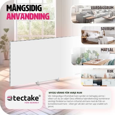 tectake Hybrid-infravärmare med termostat och tippskydd - 900 W