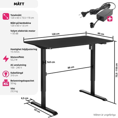 tectake Elektriskt höj- och sänkbart skrivbord Skadi - svart