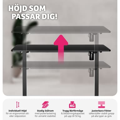 tectake Elektriskt höj- och sänkbart skrivbord Skadi - svart