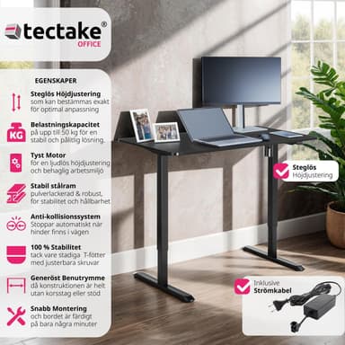 tectake Elektriskt höj- och sänkbart skrivbord Skadi - svart