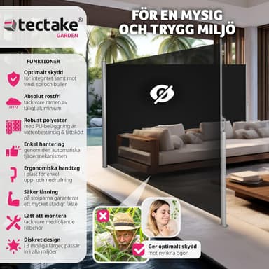 tectake Sidomarkis dubbel i Aluminium - 160 x 600 cm, svart