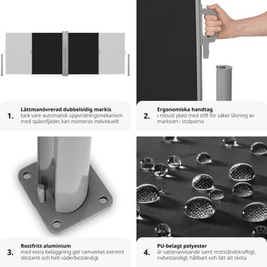 tectake Sidomarkis dubbel i Aluminium - 160 x 600 cm, svart