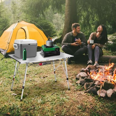 tectake Campingbord i aluminium, höj- och sänkbart, hopfällbart - silver