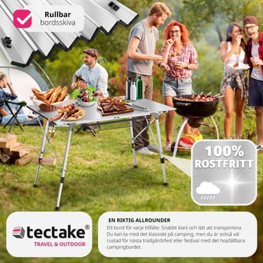 tectake Campingbord i aluminium, höj- och sänkbart, hopfällbart - silver