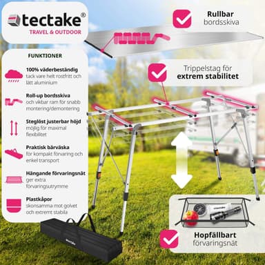tectake Campingbord i aluminium, höj- och sänkbart, hopfällbart - silver