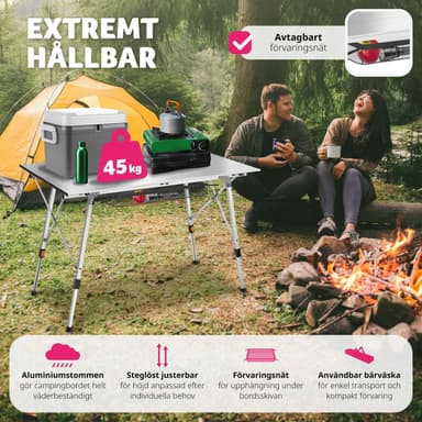 tectake Campingbord i aluminium, höj- och sänkbart, hopfällbart - silver
