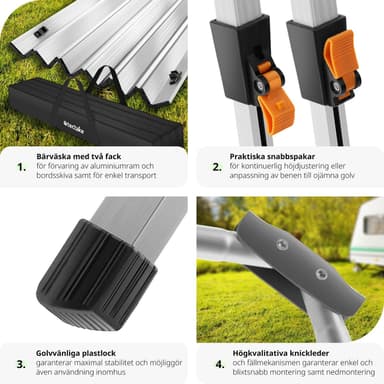 tectake Campingbord i aluminium, höj- och sänkbart, hopfällbart - silver