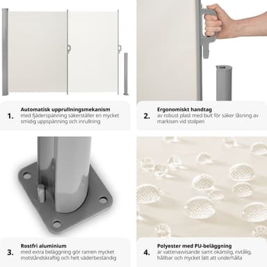 tectake Sidomarkis i aluminium utdragbar med upprullningsmekanism - 180 x 300 cm, beige