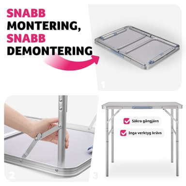tectake Campingbord i aluminium, hopfällbart 75 x 55 x 68cm - grå