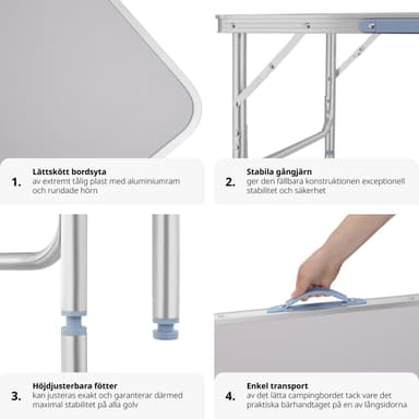 tectake Campingbord i aluminium, hopfällbart 75 x 55 x 68cm - grå