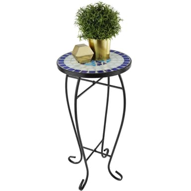 tectake Balkongbordsblomma pall med mosaikmönster 30x30x61,5cm - vit/blå
