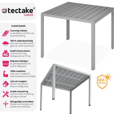 tectake Trädgårdsbord i aluminium Maren höjdjusterbara fötter 90x90x74,5cm - silver