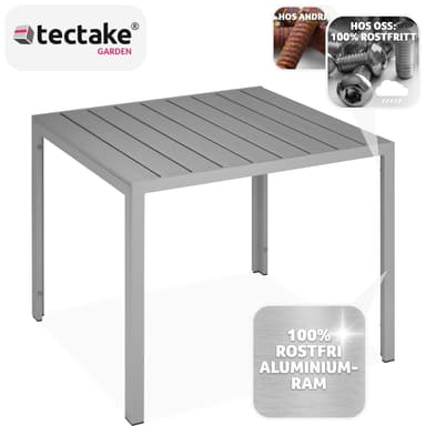 tectake Trädgårdsbord i aluminium Maren höjdjusterbara fötter 90x90x74,5cm - silver
