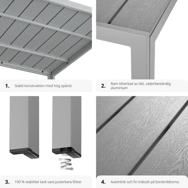 tectake Trädgårdsbord i aluminium Maren höjdjusterbara fötter 90x90x74,5cm - silver