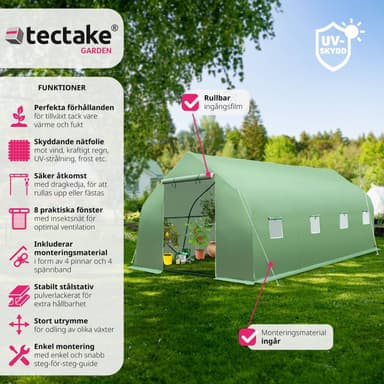 tectake Plastväxthus tält med 8 fönster 600x300x205cm - grön