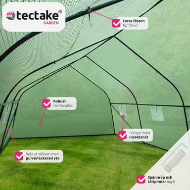 tectake Plastväxthus tält med 8 fönster 600x300x205cm - grön