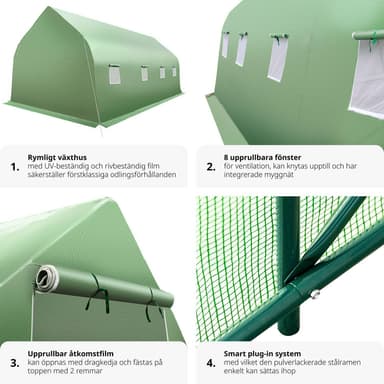 tectake Plastväxthus tält med 8 fönster 600x300x205cm - grön