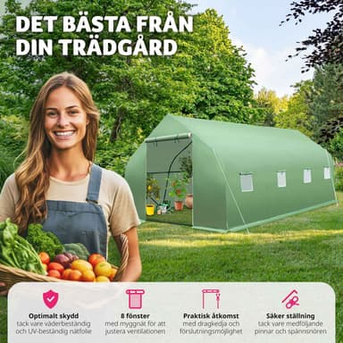 tectake Plastväxthus tält med 8 fönster 600x300x205cm - grön