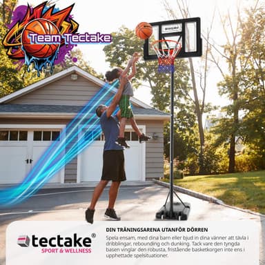 tectake Basketkorg Dirk, höjd 230 - 305 cm, inkl. boll & pump - svart