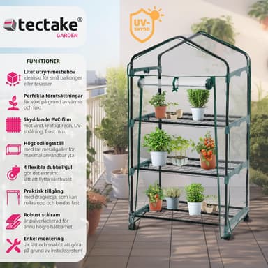 tectake Mobilt växthus med 3 hyllplan 69x49x133cm - transparent