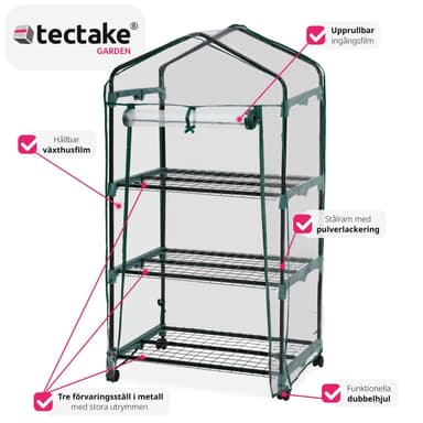 tectake Mobilt växthus med 3 hyllplan 69x49x133cm - transparent