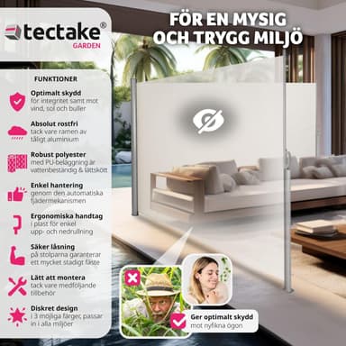 tectake Sidomarkis dubbel i Aluminium - 180 x 600 cm, beige
