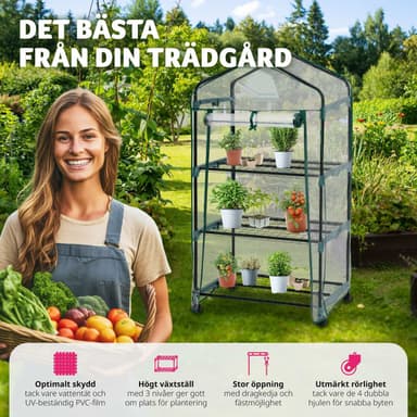 tectake Mobilt växthus med 3 hyllplan 69x49x133cm - transparent
